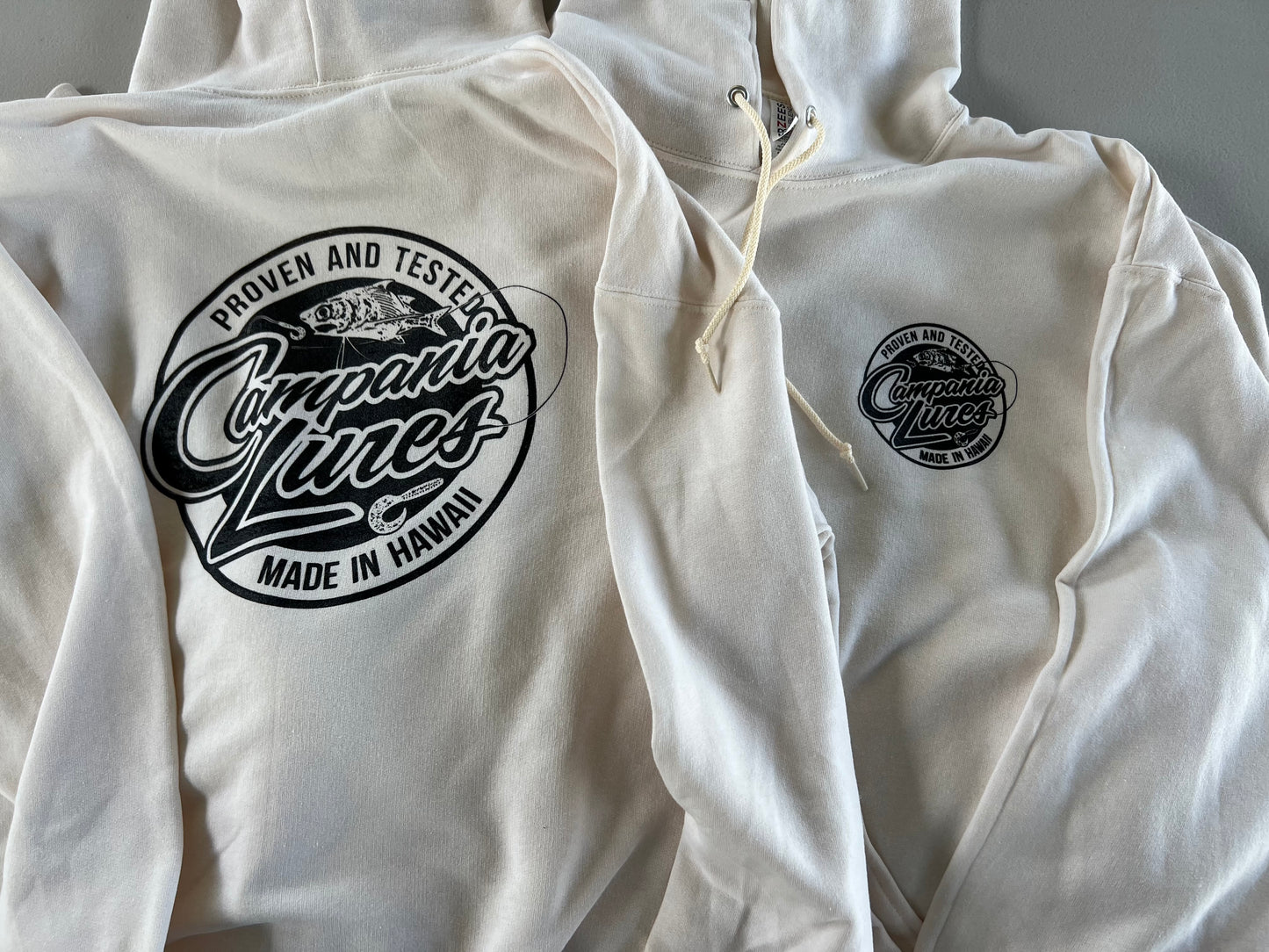 Campania Lures Sweet Cream Heather Hooded Sweater.