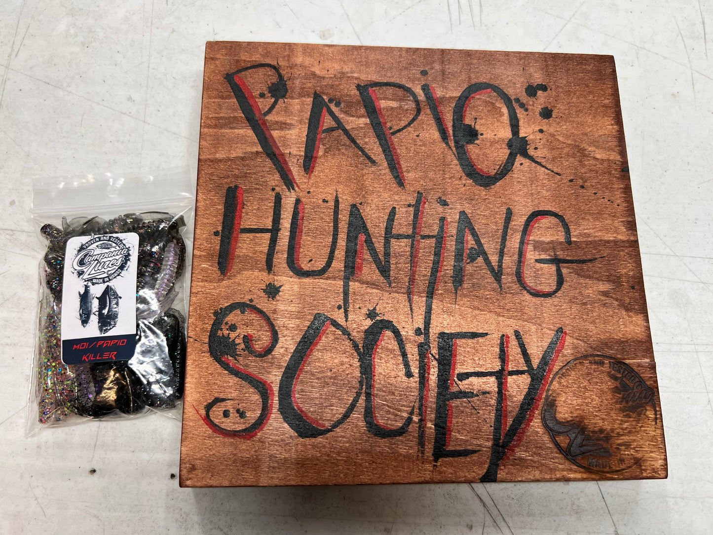 8"x8" Papio Hunting Society (stained wood Panel) and Moi/Papio Killer pack combo.