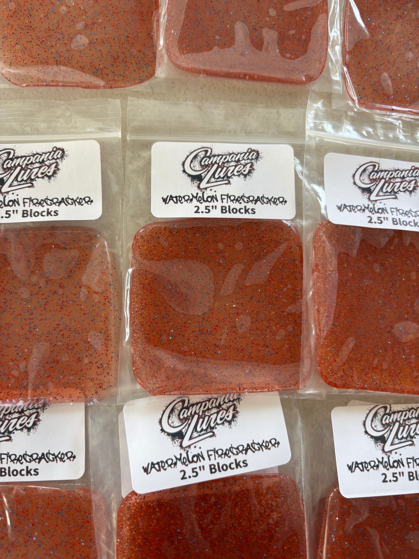 2.5" x 2.5" Watermelon Firecracker Blocks. Trial run