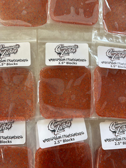 2.5" x 2.5" Watermelon Firecracker Blocks. Trial run