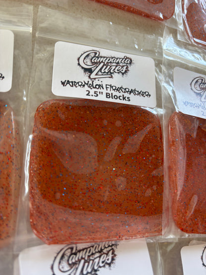 2.5" x 2.5" Watermelon Firecracker Blocks. Trial run