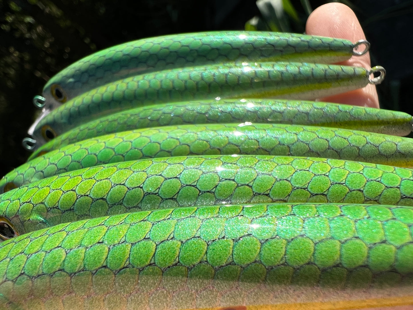 4.5" Viper Green V2 Oama Papio Diver. Sold with hooks and hardware.